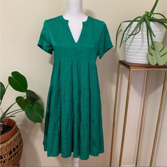 Anthropologie Maeve Tania Sacha Jacquard Tiered Tunic Dress in Green sz Small - Picture 4 of 12
